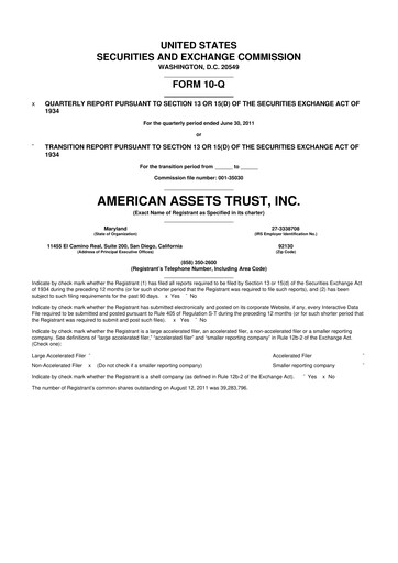 Thumbnail American Assets Trust
 10-Q Quarterly Report FY2011 