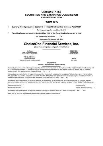 Vorschaubild ChoiceOne Financial Services 10-Q Quartalsbericht 2011 