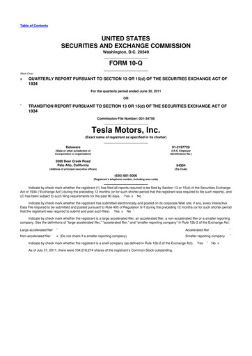 Thumbnail Tesla 10-Q Quarterly Report FY2011 