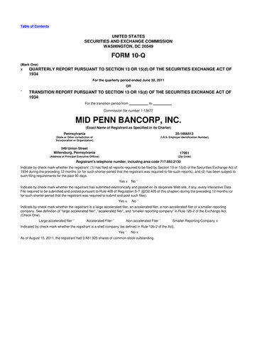 Thumbnail Mid Penn Bancorp 10-Q Quarterly Report FY2011 