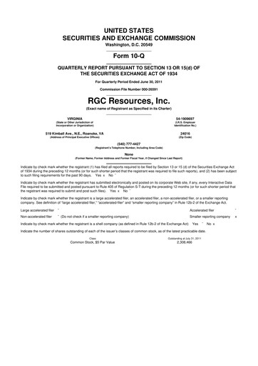 Thumbnail RGC Resources 10-Q Quarterly Report FY 