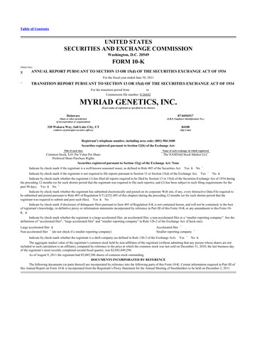 Thumbnail Myriad Genetics 10-K Annual Report 2011