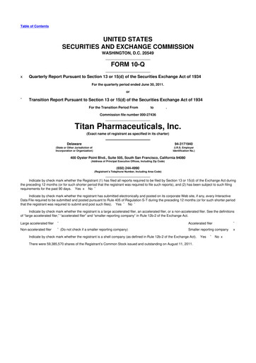 Thumbnail Titan Pharmaceuticals
 10-Q Quarterly Report FY 