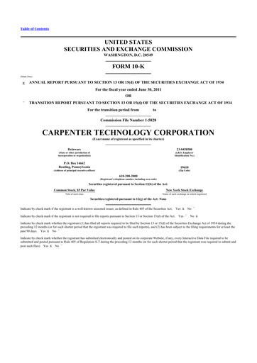 Miniature Carpenter Technology 10-K Rapport annuel 2011