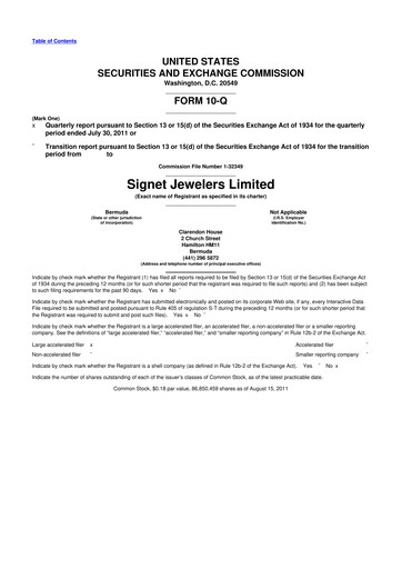 Thumbnail Signet Jewelers
 10-Q Quarterly Report FY 