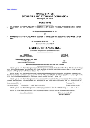 Thumbnail Bath & Body Works 10-Q Quarterly Report FY2011 