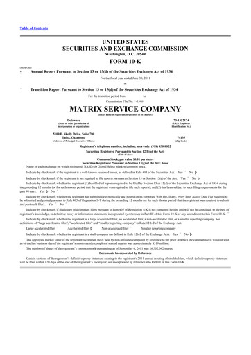 Thumbnail Matrix Service Company 10-K Annual Report 