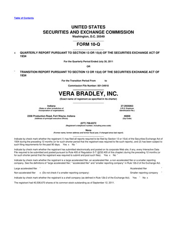 Thumbnail Vera Bradley
 10-Q Quarterly Report FY2011 