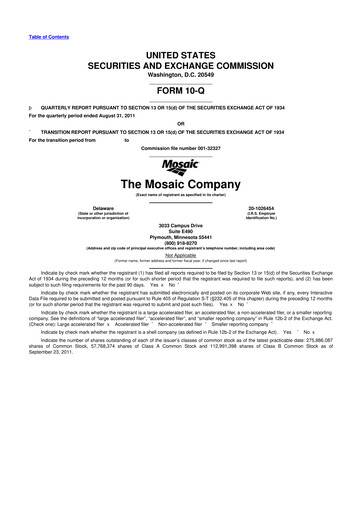 Thumbnail The Mosaic Company 10-Q Quarterly Report FY2012 