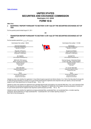 Thumbnail Carnival Corporation 10-Q Quarterly Report FY 