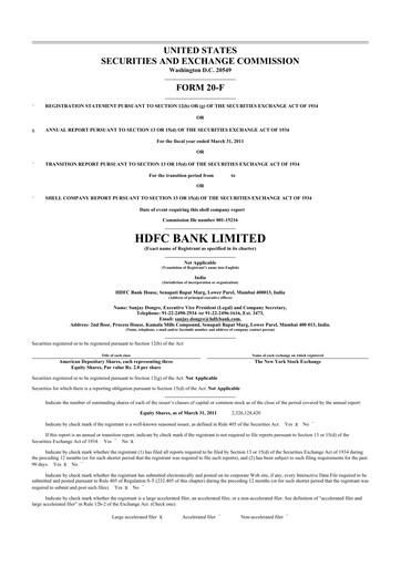 Miniature HDFC Bank 20-F Rapport annuel 2011