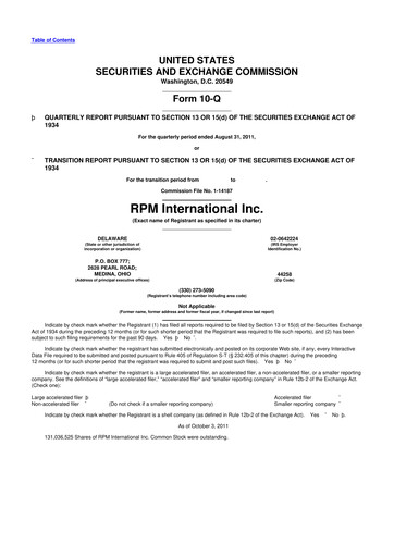 Thumbnail RPM International
 10-Q Quarterly Report FY2012 