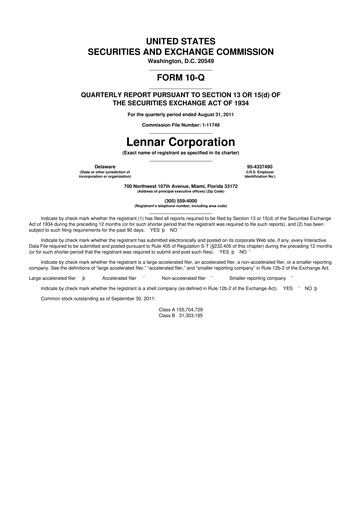 Thumbnail Lennar 10-Q Quarterly Report FY2011 
