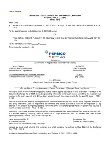 Thumbnail Pepsico 10-Q Quarterly Report FY2011 