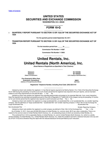 Thumbnail United Rentals
 10-Q Quarterly Report FY2011 
