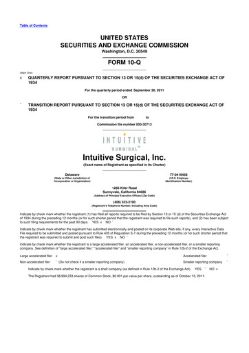 Thumbnail Intuitive Surgical 10-Q Quarterly Report FY2011 