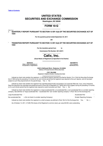 Thumbnail Calix 10-Q Quarterly Report FY2011 