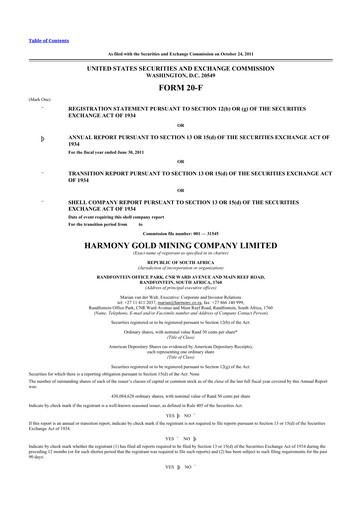 Thumbnail Harmony Gold 20-F Annual Report 