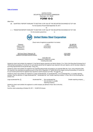 Thumbnail U.S. Steel
 10-Q Quarterly Report FY2011 