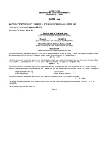 Thumbnail T. Rowe Price
 10-Q Quarterly Report FY2011 