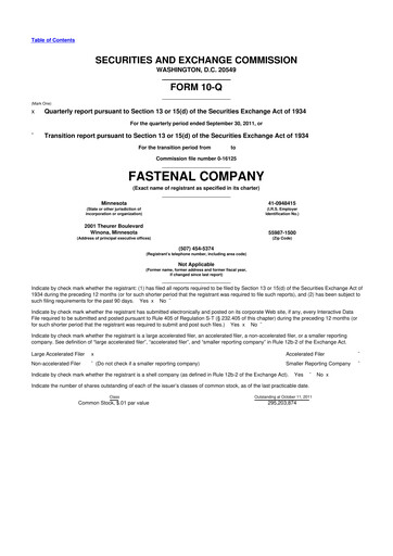 Thumbnail Fastenal 10-Q Quarterly Report FY2011 
