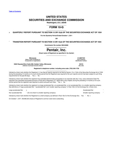 Thumbnail Pentair
 10-Q Quarterly Report FY2011 