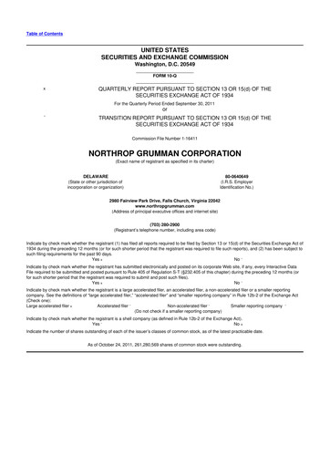 Thumbnail Northrop Grumman 10-Q Quarterly Report FY2011 