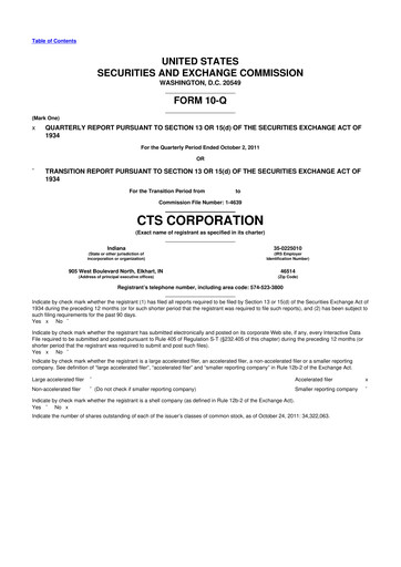 Miniature CTS Corporation 10-Q Rapport trimestriel 2011 