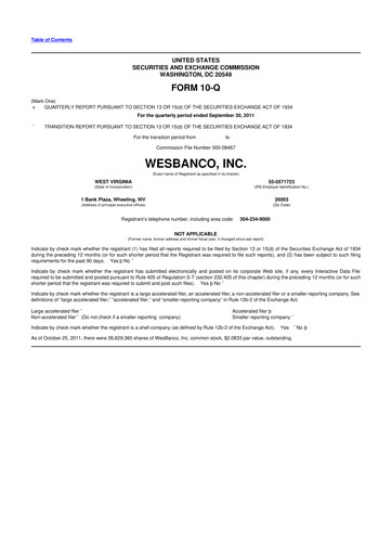 Thumbnail WesBanco 10-Q Quarterly Report FY 