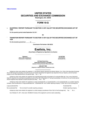 Thumbnail Exelixis 10-Q Quarterly Report FY2011 