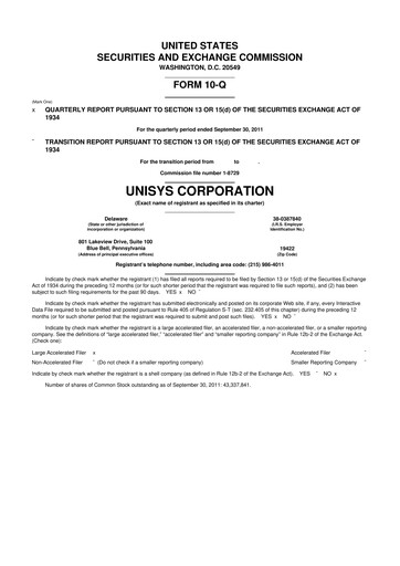 Thumbnail Unisys 10-Q Quarterly Report FY2011 