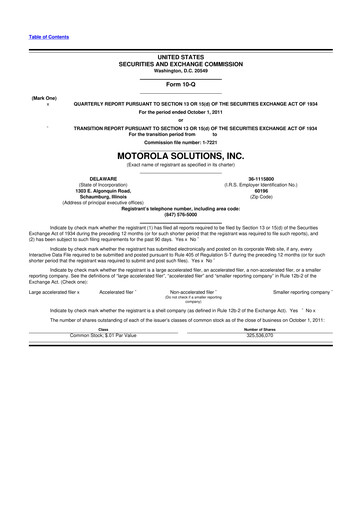 Thumbnail Motorola Solutions
 10-Q Quarterly Report FY2011 