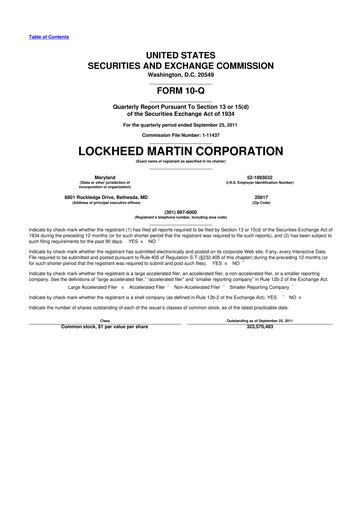 Thumbnail Lockheed Martin 10-Q Quarterly Report FY2011 