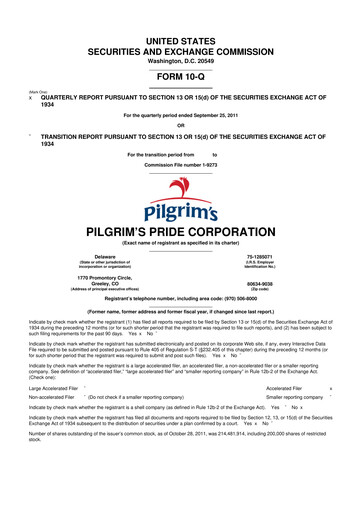 Thumbnail Pilgrim's Pride
 10-Q Quarterly Report FY2011 