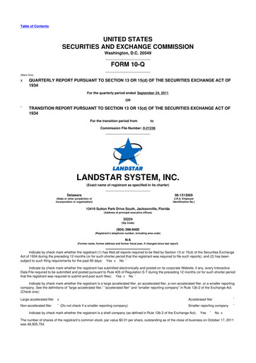 Miniature Landstar System
 10-Q Rapport trimestriel 2011 
