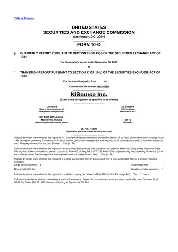 Thumbnail NiSource
 10-Q Quarterly Report FY2011 