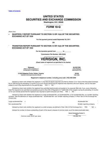 Thumbnail VeriSign 10-Q Quarterly Report FY2011 
