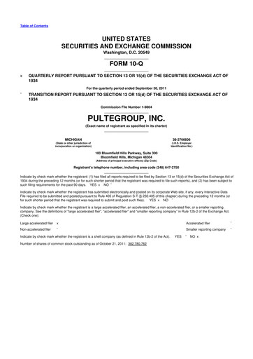 Thumbnail PulteGroup 10-Q Quarterly Report FY2011 
