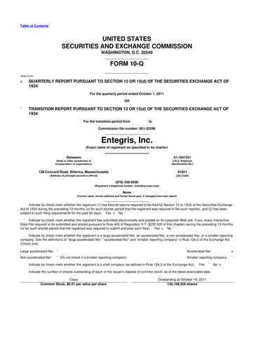 Vorschaubild Entegris 10-Q Quartalsbericht 2011 