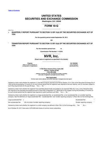 Vorschaubild NVR 10-Q Quartalsbericht 2011 