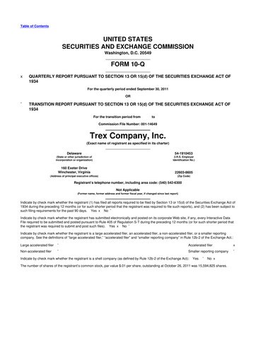 Miniature Trex 10-Q Rapport trimestriel 2011 