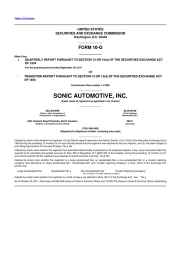Thumbnail Sonic Automotive
 10-Q Quarterly Report FY2011 