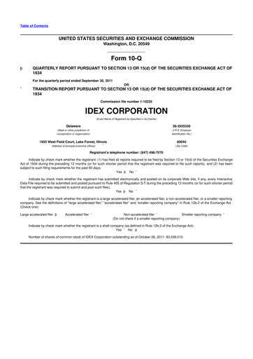 Vorschaubild IDEX 10-Q Quartalsbericht 2011 