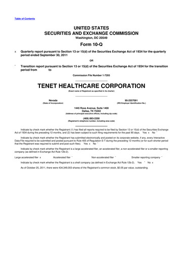 Thumbnail Tenet Healthcare 10-Q Quarterly Report FY2011 