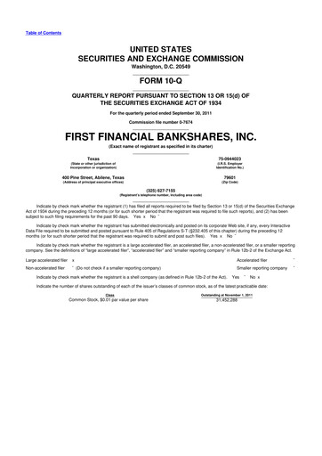 Thumbnail First Financial Bankshares 10-Q Quarterly Report FY2011 