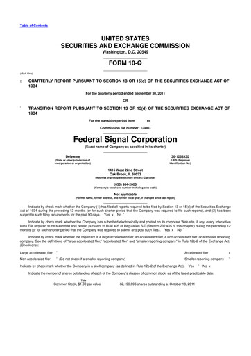 Thumbnail Federal Signal 10-Q Quarterly Report FY2011 