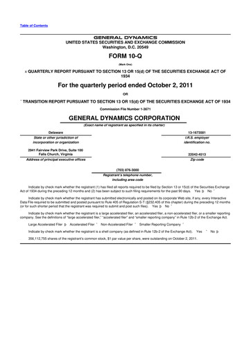 Thumbnail General Dynamics 10-Q Quarterly Report FY2011 