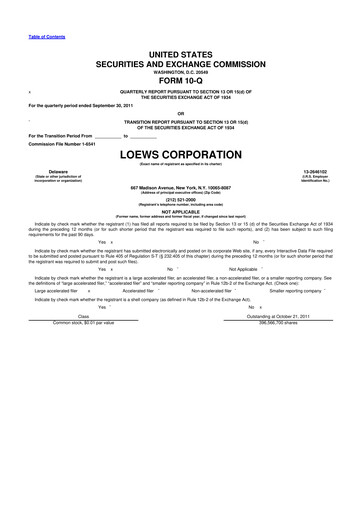 Thumbnail Loews Corporation
 10-Q Quarterly Report FY2011 