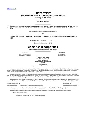 Thumbnail Comerica 10-Q Quarterly Report FY2011 