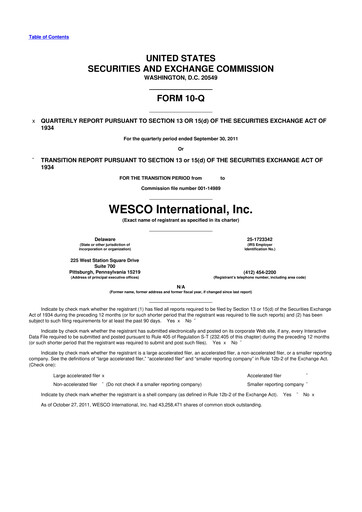 Thumbnail WESCO International
 10-Q Quarterly Report FY2011 